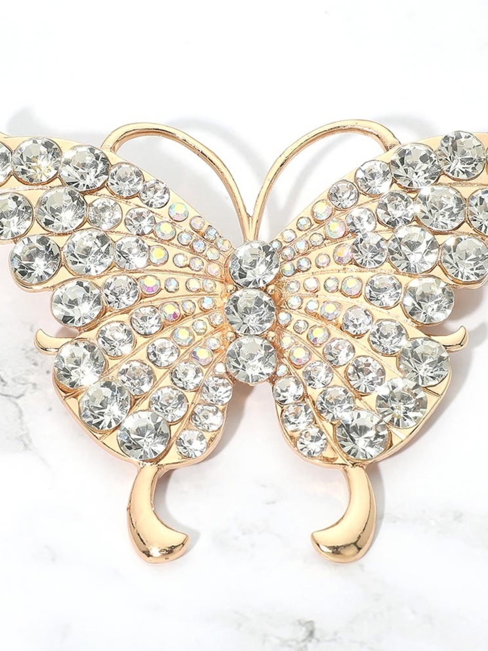 Gold And Silver Bling Oversized Crystal Butterfly Brooch - Elegant Women Jewelry